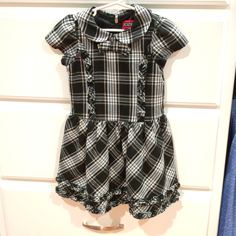 3/$24 Plaid black and white with gold glitter detail dress